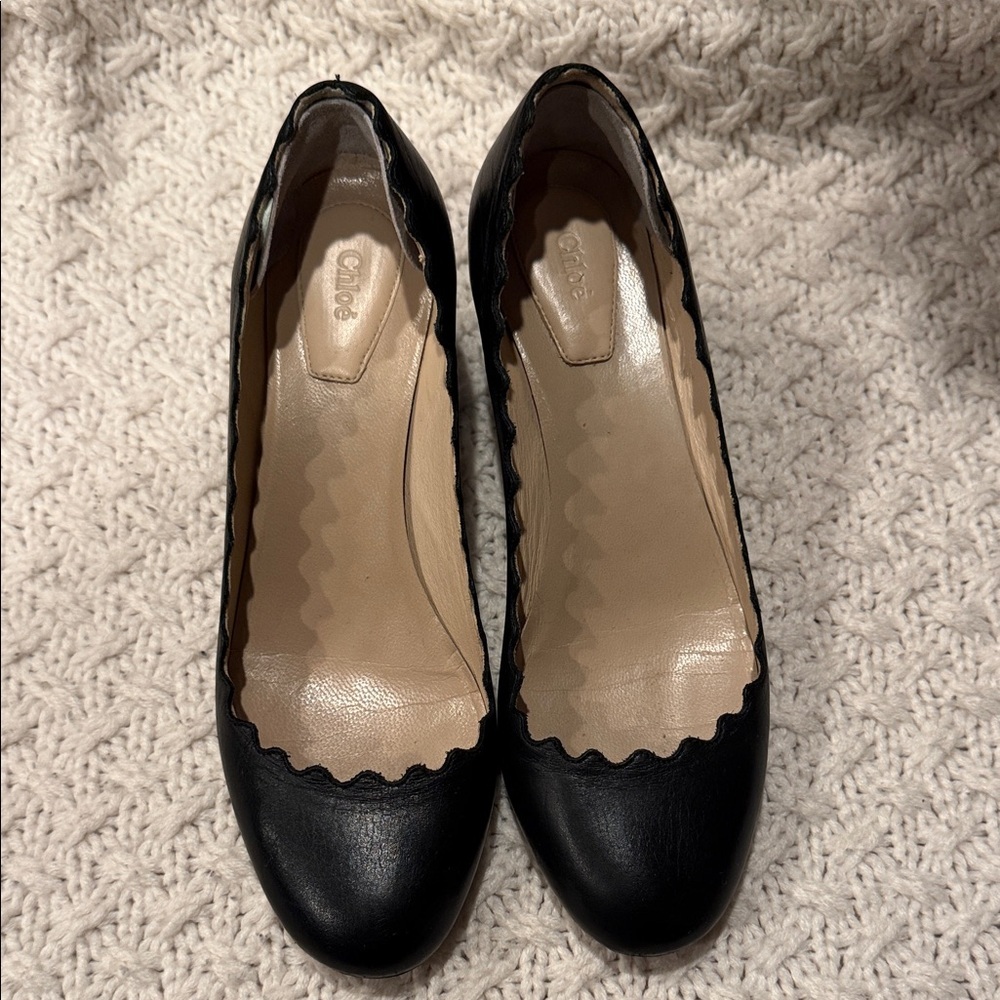 Chloe Scalloped Lauren Womens 35 Made in Italy Black Leather Heels